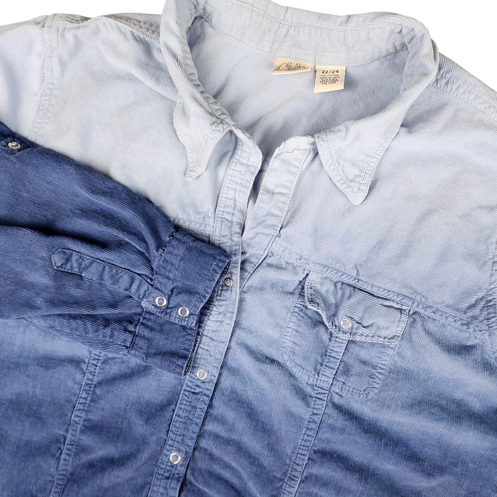 Vintage DCC Woman Corduroy Ombre Snap Shirt Blue Size 22 24 Western Cowgirl Work